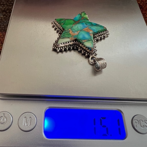❤️ Green Dahlia Kingman Turquoise Decorative Star 925 Statement Pendant 15.1 Gm - Picture 10 of 17